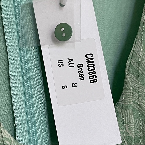 Aura Green Leaf Print Mini Dress with Bell Sleeves and Tie Waist | Size Small - Picture 9 of 11